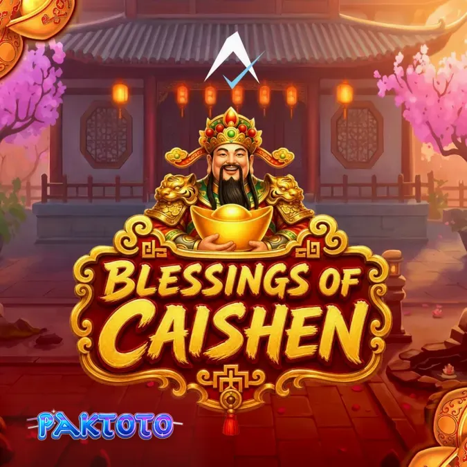 Tampilan visual slot Blessings of Caishen dengan elemen emas dan simbol wild